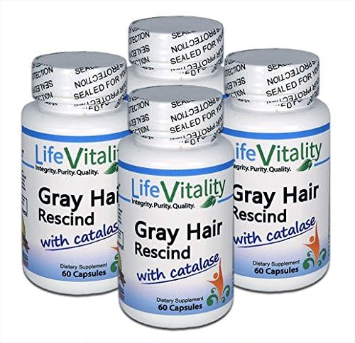 Gray Hair Rescind by Life Vitality Makes Gray Hair Go Away, 4 Pk/240 Caps, Catalase, Saw Palmetto, More, Helps Stop, Prevent Gray Hair, Restores Natural Hair Color, Promotes Thick Healthy Hair non-GMO