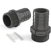 GASHER 2Pcs PVC Tube Fitting Adapter Barbed Hose Fittings Barbed 1-1/2" x NPT Male