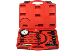 ALLTOOETOOLS Diesel Compression Tester Kit, Engine Cylinder Compression Tester Tool with 0-1000 psi Pressure Gauge Adapters