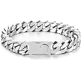 COOLSTEELANDBEYOND Stainless Steel Curb Chain Cuban Link Bracelet for Men, Polished, ID Style Clasp, Hip-Hop Biker