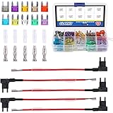 Glarks 12V 5 Pack Car Add-A-Circuit Fuse TAP Adapter Mini ATM APM Blade Fuse Holder with 120Pcs 2A 3A 5A 7.5 A 10A 15A 20A 25