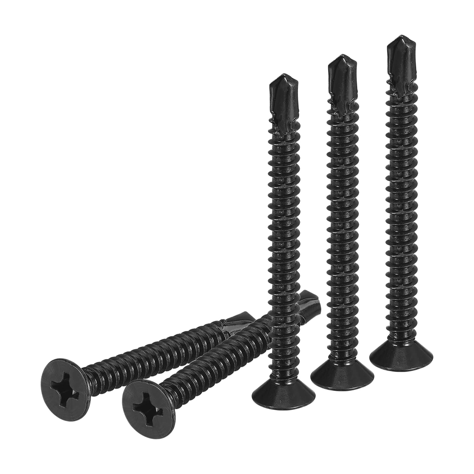 DTGN 100Pcs ST4.8x50mm Self Drilling Screws, 410 Stainless Steel Flat Head Phillips Sheet Metal Screw - Good for Wood to Metal, Furniture - Black