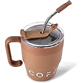 CHLJAR Insulated Coffee Mug with Handle, 14oz Cute Travel Mug Coffee Tumbler Stainless Steel Vacuum Ice Cup, to Keeps Beverages Hot or Cold for Camping, Office & Travel Gifts, Brown