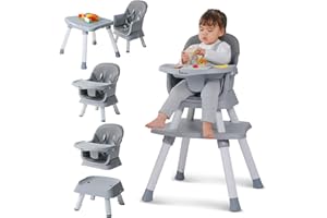 ZEBRATER Baby Highchair,8 in 1 High Chairs for Babies and Toddler,Convertible HighChair for Baby, Kids Learning Table,Building Block Table,Kids Stool Table Chair Set with Removable Tray(Grey)
