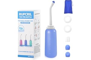RUFCRIL Peri Bottle, Portable Travel Bidet with Bag, TPE Material Can Be Boiled, 17oz/500ml with 2 Sealing Rings,Essentials f