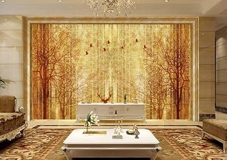 Wallpaper 3d Mural Vintage Golden Jungle Elk Hand Drawn Home Decor