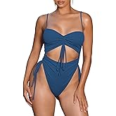Viottiset Women's Cut Out Drawstring One Piece Swimsuit Cheeky High Cut Bathing Suit