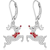 Christmas Earrings Reindeer Earrings for Women Sterling Silver Deer Dangle Reindeer Earring Leverback Holiday Merry Christmas Earrings XMAS Gifts