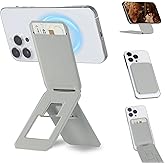 iontech Phone Stand Tripod Wallet Compatible with MagSafe iPhone 17/16/15/14/13/12 Series, 3 in 1 Strong Magnetic Phone Holder, Vegan Leather Wallet, Lightweight & Adjustable Cell Phone Stand (Grey)