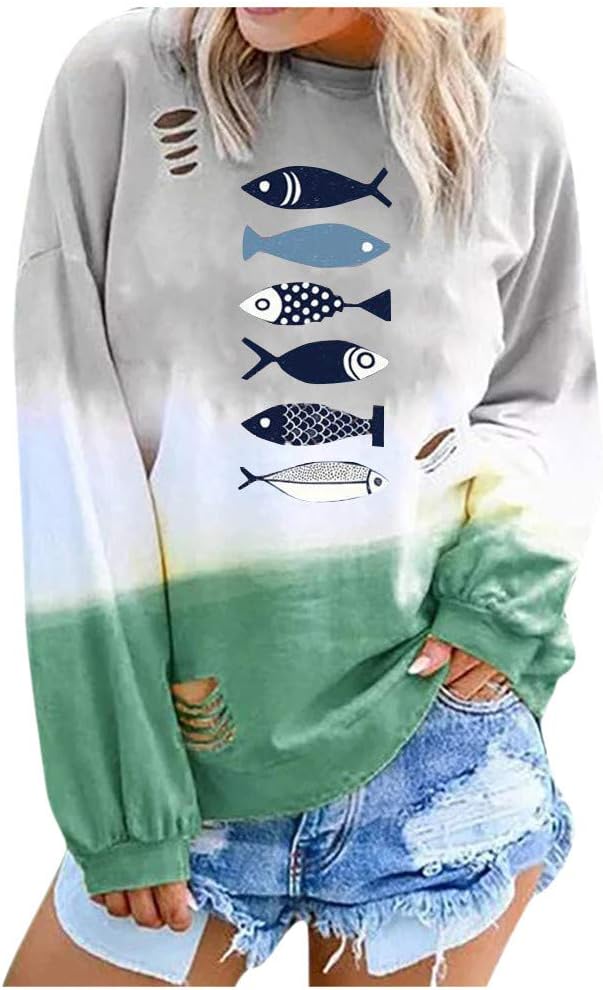 Women's Sweatshirt Fashion Letter Gradual Long Sleeve Long Sleeve Round Neck Shirt Blouses Loose Casual Pullover