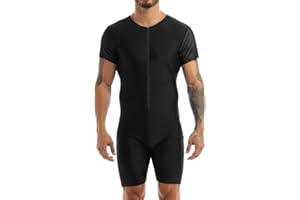 ACSUSS Men's Spandex Zipper Front Bodysuit Workout Dance Biketard Unitard Wrestling Singlet Jumpsuit