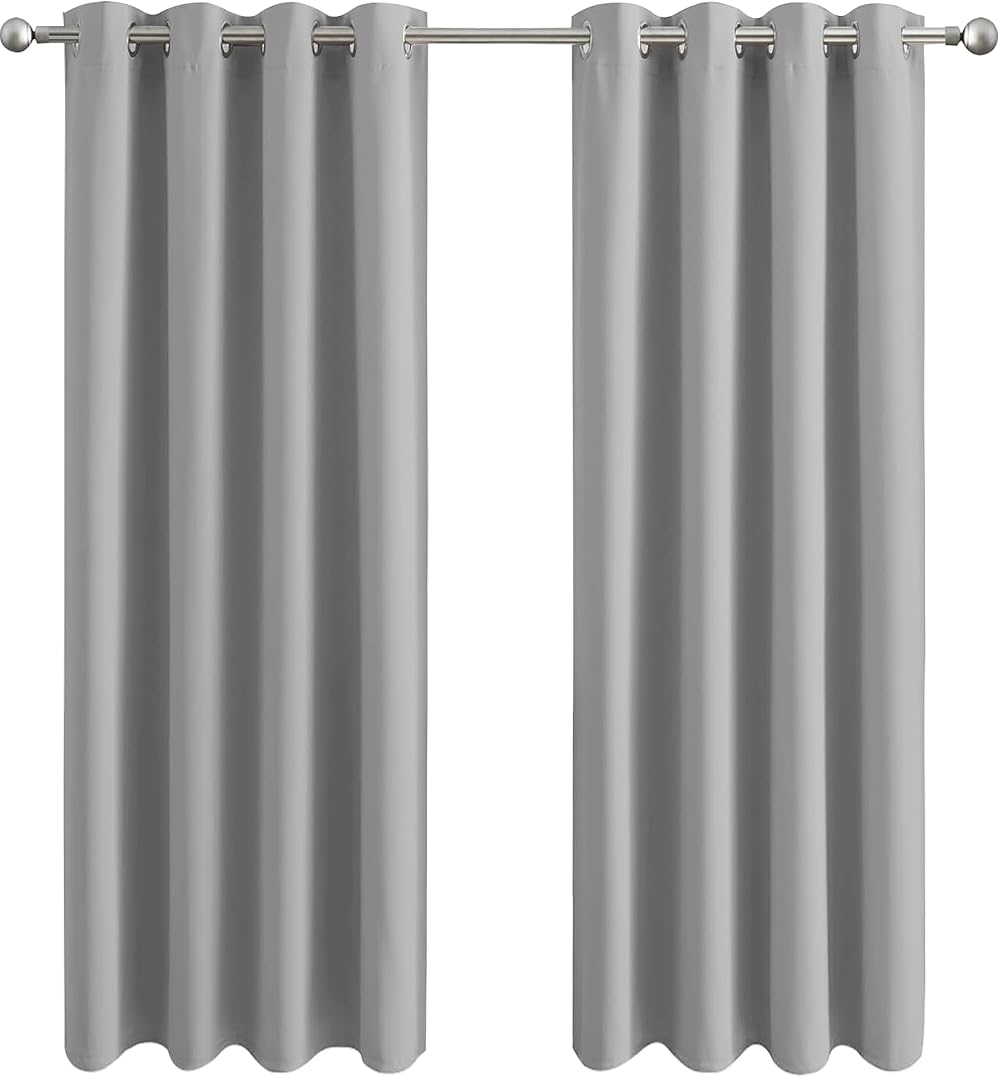 Aspire Homeware Blackout Curtains 66 x 72 Inch Grey Eyelet Two Panel