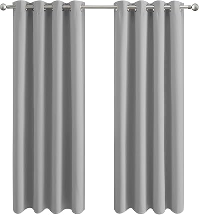 Aspire Homeware Blackout Curtains 66 x 72 Inch Grey Eyelet Two Panel