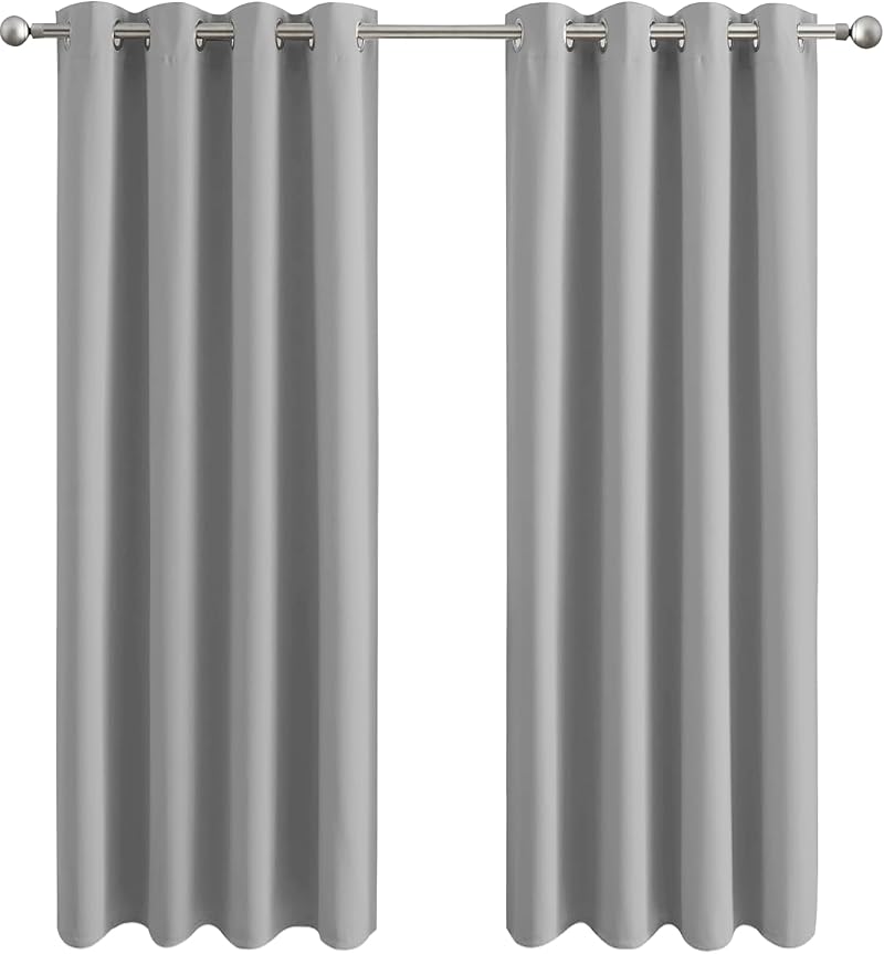 Aspire Homeware Blackout Curtains 66 x 72 Inch Grey Eyelet Two Panel