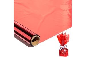 shareluck 100 Ft x 17 in Red Cellophane Wrap Roll - Red Transparent Cellophane Roll for Gift Basket Wrap - Plastic Wrap for Christmas Light Decorations, Treats, Graduation Gift Wrapping.