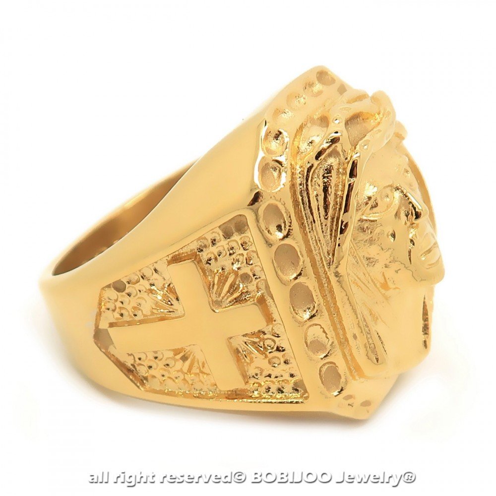 BOBIJOO Jewelry Gran sortija de Sello de Oro en la Cabeza de Jesús de