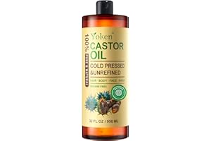 Yoken Pure Castor Oil 32 fl oz PET Bottle EWG Verified 100% Natural Castor oil Cold Pressed for Hair, Face, Body, Eyebrow & Eyelash, Hexane Free, Virgin, Unrefined, for Organic Castor Oil Pack