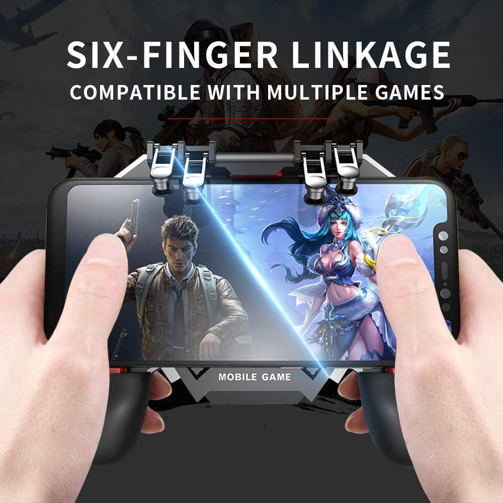 Newseego Mobile Game Controller, [Upgrade] 6 Finger Trigger Phone Controller Gamepad with Cooling Gamepad for Shooter Sensitive Aim Trigger for Android & iOS for Knives Out/Rules of Survival: Computers & Accessories
