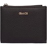 grande 2805 Genuine Leather Small Bifold Wallet For Women Minimalist Wallet Ladies Zippered Mini Purse Small Card Holder (Black)