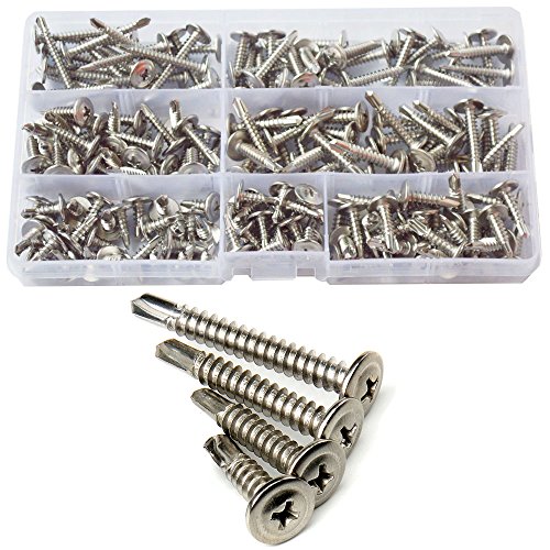 Wafer Head Self Drilling Pan Truss Head Washer Philips Sheet Metal Tek Modified Self Driller Self-Tapping Metric Screws Assortment Kit 304Stainless Steel 195pcs,(#8 #10) - Thumbnail 3