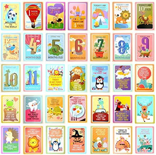 Suvybaby Milestone baby cards, Set of 36 Illustrated Landmark Moments Photo Cards, Perfect Baby Shower Gifts, New Baby Gifts and Baby Presents