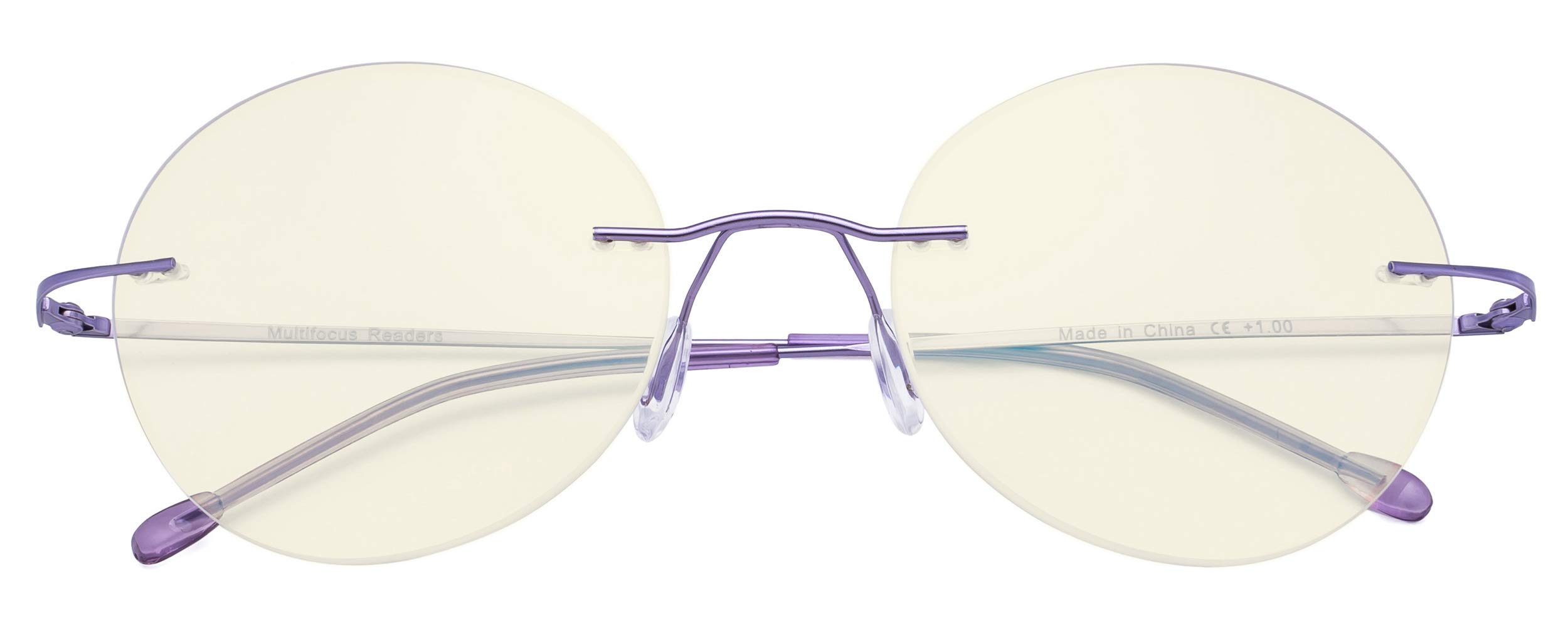 CessBlu Rimless Progressive Reading Eyeglasses Round Multifocus Readers Blue Light Blocking Women (Gunmetal) +2.25