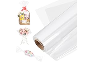 150ft x 31.5inch Cellophane Wrap, Cellophane Roll Clear Wrapping Paper 25μm for Birthday Gifts Hamper Basket Flower Bouquet C