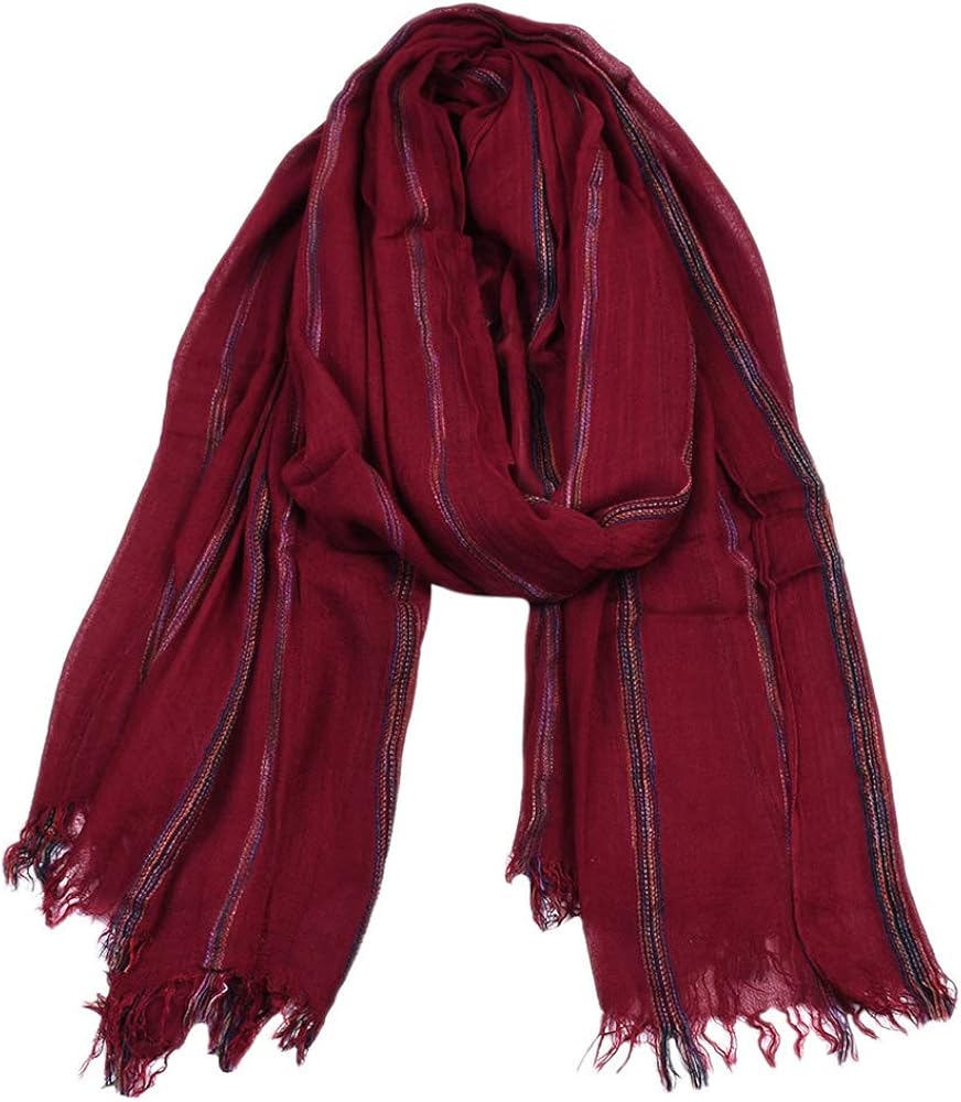 New Men's Winter Ethnic Scarf 100 Cotton Linen Long Soft Warm Striped