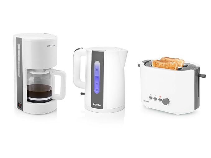 PETRA Frühstücksset Arktisch Weiß Kaffeemaschine, Wasserkocher, Toaster
