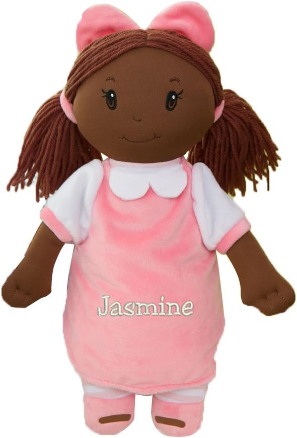 GiftsForYouNow Plush Embroidered Little Darlings Personalized Baby Doll, Dark Skin