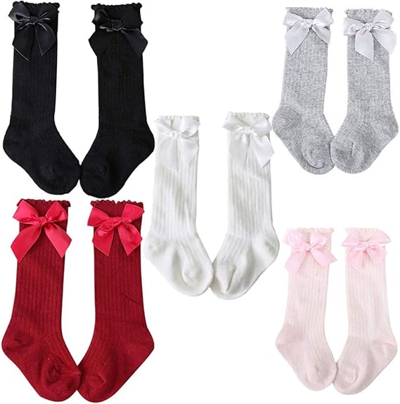 5 Pairs Bow Spanish Baby Girls Kids Knee High Socks Cotton Newborn Socks Kids Toddler Socks Bowknot Party School Stockings 2 4 Year Amazon Co Uk Clothing