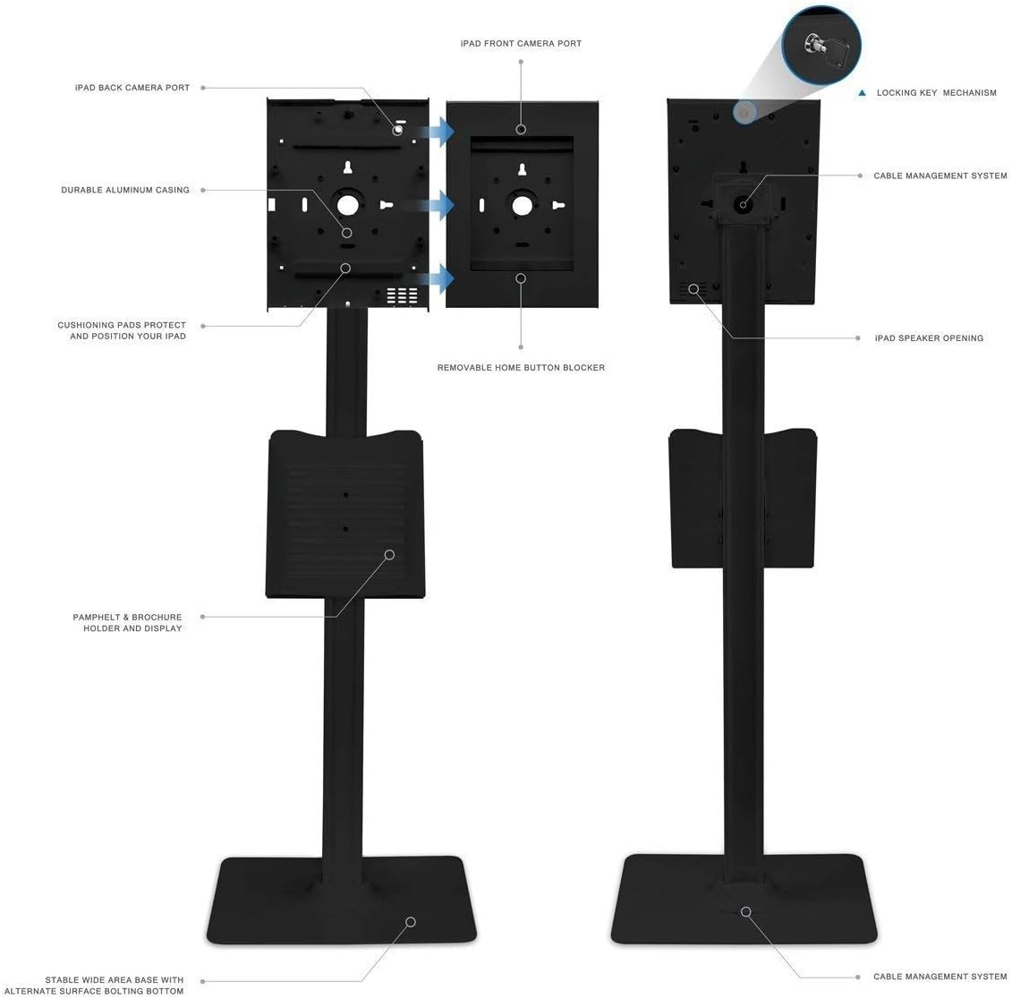 PROSIGNAL Floor Standing iPad Kiosk Display, Lockable Tablet Stand with Adjustable Angle, Catalogue Holder & Cable Management - Image 5