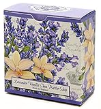 Lavender Vanilla Flowers, Luxury Round, Beautifully Scented Shea Butter Soap Bar, Made in England, Triple Milled. Environmentally Friendly (Green). 3.5oz.