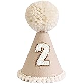 Ysqool 2nd Birthday Hat for Toddler Boys and Girls, Brown Pom-Pom Top with White Daisy Accents and Glittery Details, Toddler and Little Kids, Unisex, Felt, Birthday