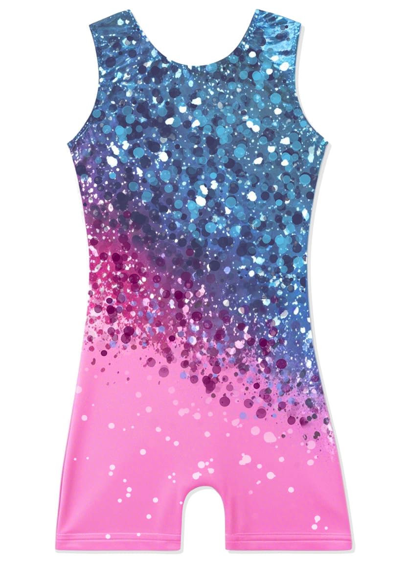 Photo 1 of Gymnastics Leotards for Girls Athletic Dance Wear 5 6 Girls Dance Leotard Sparkle Dark Green Pink Biketard (DarkGreenPink, 5/6 Years)