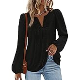 MEROKEETY Women's Fall Long Sleeve Blouse Shirt 2025 Dressy Casual Crochet Lace V Neck Swiss Dot Tops