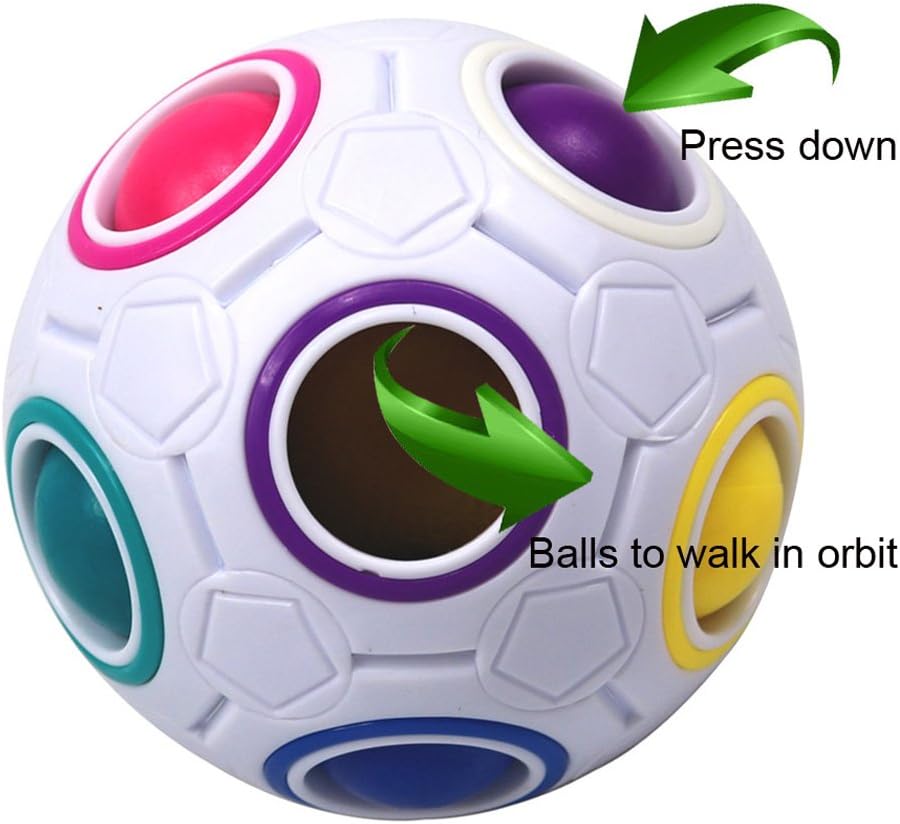 FCBB Fidget Ball,Spherical Magic Cube Rainbow Ball Cube Puzzle Brain Teasers Fidget Educational Toy (White)