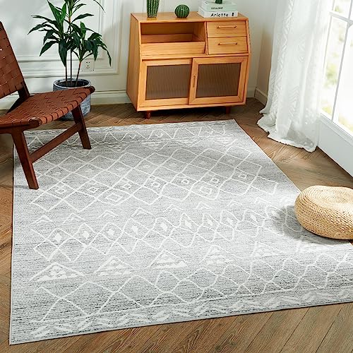 JINCHAN AREA RUG 3X5 MOROCCAN RUG WASHABLE RUG MODERN GEOMETRIC RUG NON SLIP ACCENT THIN RUG INDOOR DOOR MAT FLOOR COVER SOFT RUG CARPET FOR KITCHEN BEDROOM LIVING ROOM GREY