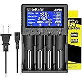 4-Bay 18650 Battery Charger with LCD Display，Fast Charging，Universal Battery Charger for: 26650 20700 18650 18350 17670 17500