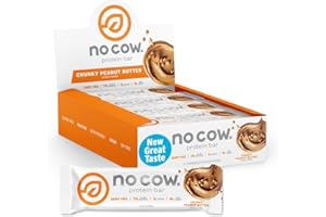 No Cow Vegan Protein Bars, Upgraded Chunky Peanut Butter | 20g Plant Based Protein, Gluten Free, Dairy Free, Soy Free, Keto Friendly, Low Sugar, High Fiber Snack Bars | Pack of 12