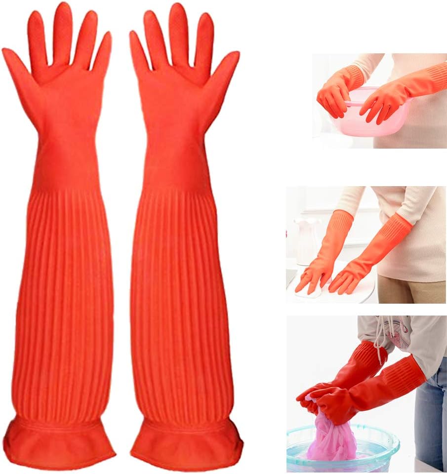 Reusable Household Super Long Latex All Purpose Cleaning Gloves from Lesirit, Pack of 2 Pair (A)