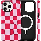 Vulfwela Cute Checkered Phone Case for iPhone 16 Pro Max Magnetic Case 6.9", Compatible with Magsafe, Aesthetic Trendy Hot Pink Plaid Pattern Design Women Girly Cover Shockproof TPU Protection Funda