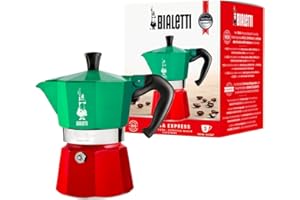 Bialetti - Moka Express Italia Collection: Iconic Stovetop Espresso Maker, Makes Real Italian Coffee, Moka Pot 3 Cups (4.3 Oz - 130 Ml), Aluminium, Colored in Red Green Silver