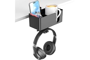 4 in 1 Desk Cup Holder - Clamp on Under Desk Headphone Hanger - Rotating Headphone Holder Detachable Pen Cup Holder Desktop S