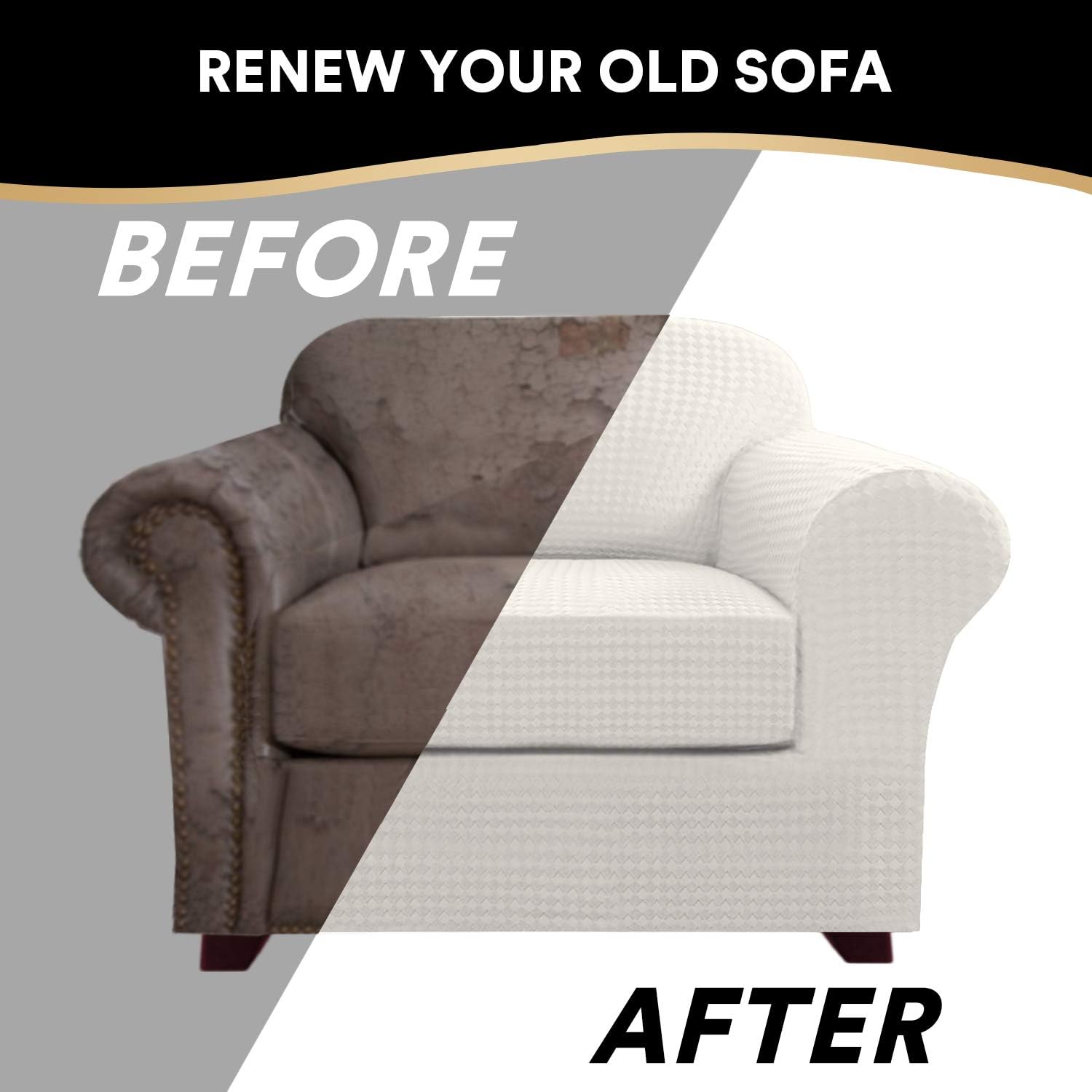 2 Piece Armchair Covers for Living Room Stretch 3D Modern Pattern Chair Covers for 1 Seater Couch Sofa (Base Cover Plus Individual Cushion Cover) Thick Bouncy Customized (Armchair, Ivory): Kitchen & Dining