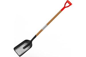 HOSUKU Poultry Sifting Scoop Shovel with Hexagonal Holes – Sturdy Two-Piece Wooden Handle, Ideal for Chicken Coops, Duck Coops, and Yard Work
