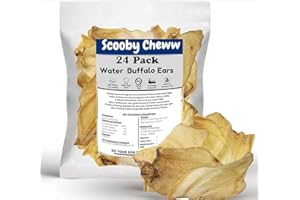 SCOOBY CHEWW 100% Natural Pet Treats 24 Pack Grass Fed Water Buffalo Ears for Dog Unbleached High Protein Beef Cow Ears for Dogs Safe Rawhide Dog Treat Suitable for Small, Medium & Large Breeds Dogs Chews