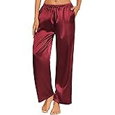 Ekouaer Womens Silk Satin Pajama Pants Casual Loose Lounge Pants Drawstring Elastic Waist Wide Leg Pj Bottoms with Pockets