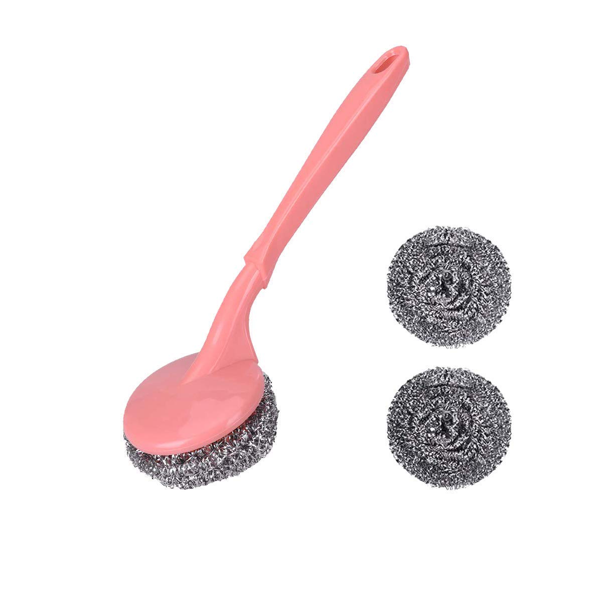 Not Available Steel Scrubber with Handle for Kitchen and Utensil Cleaning with 2 Additional