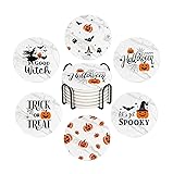 Halloween Drink Absorbent Coasters with Holder Set